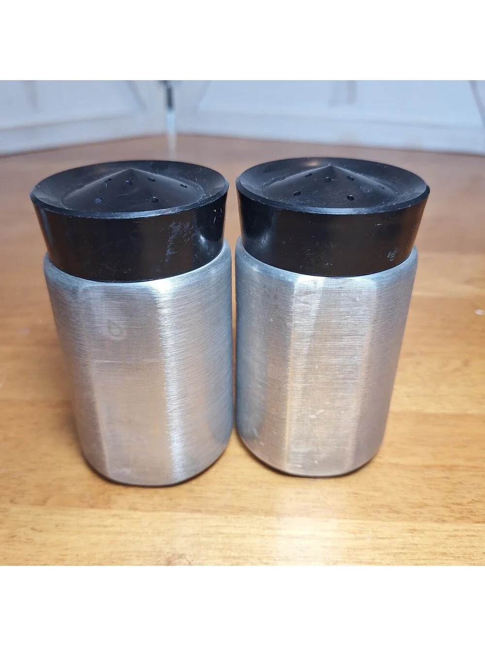 VTG MCM Kromex Spun Salt/Pepper Shakers Aluminum Spice Containers 3.75